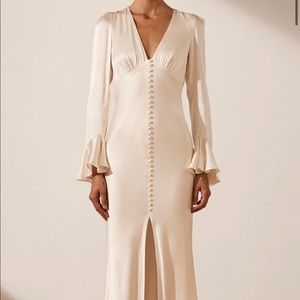 SHONYA JOY - LA LUNE FRILL CUFF BIAS MIDI DRESS - CREAM Size US 4